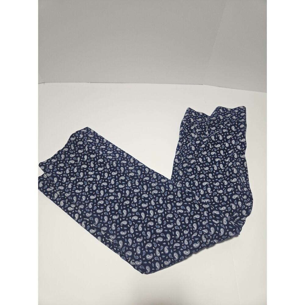 Lands End Womens XS Starfish Straight Leg Pants Blue White Paisley Pockets Boho